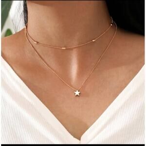 NEW Cute Gold Star Layered Multi Strain Dainty Necklace Chain Gold A0115